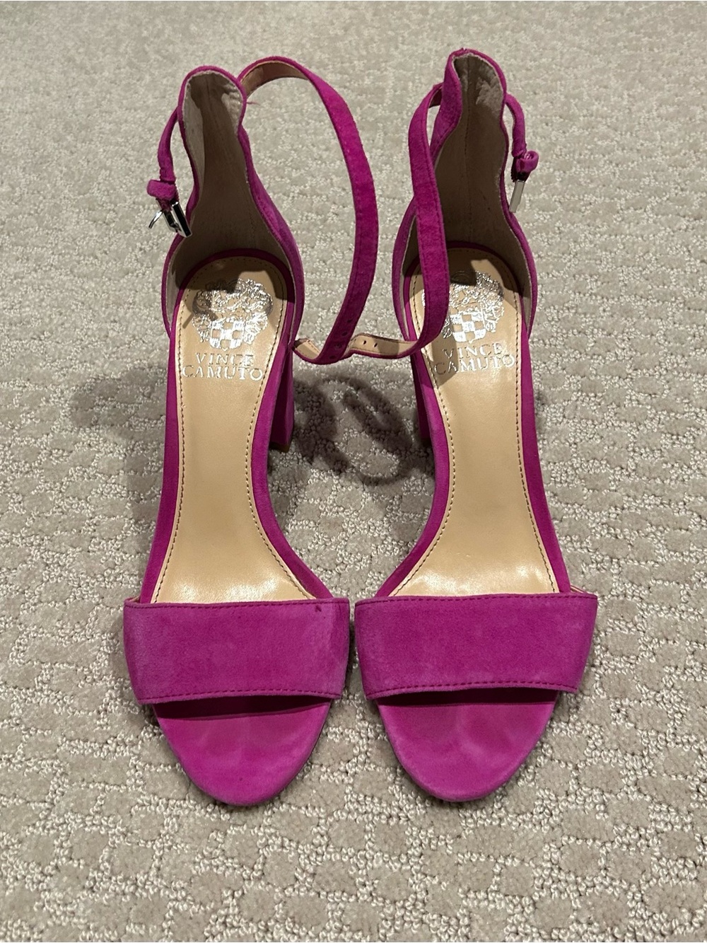 Vince Camuto Magenta Suede Ankle-Strap Block Heel Sandals